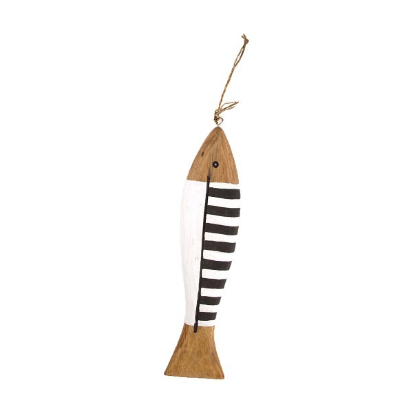 Dijk Natural Collections Hanger vis hout met zwart witte strepen 40x9x3cm