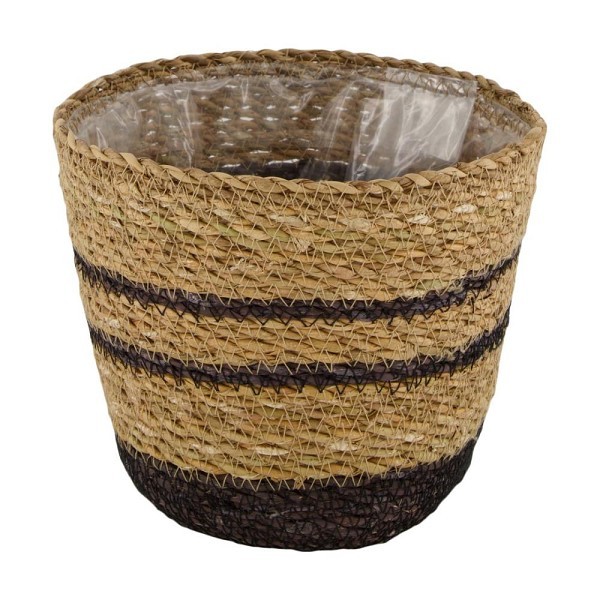 Dijk Natural Collections Mand zeegras met plastic binnenzijde Ø18x16cm naturel/zwart