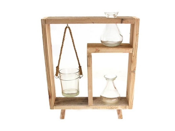 Dijk Natural Collections Venster decoratie met vazen glas en theelichtje 29x7x34cm