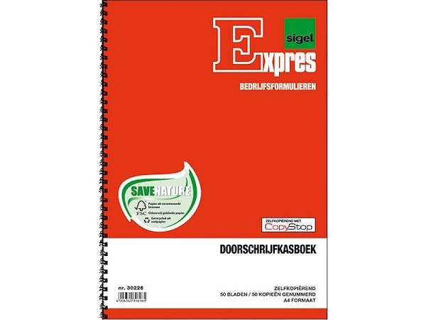 Doorschrijf kasboek A4 2x50bl + spiraal pak a 2 stuks