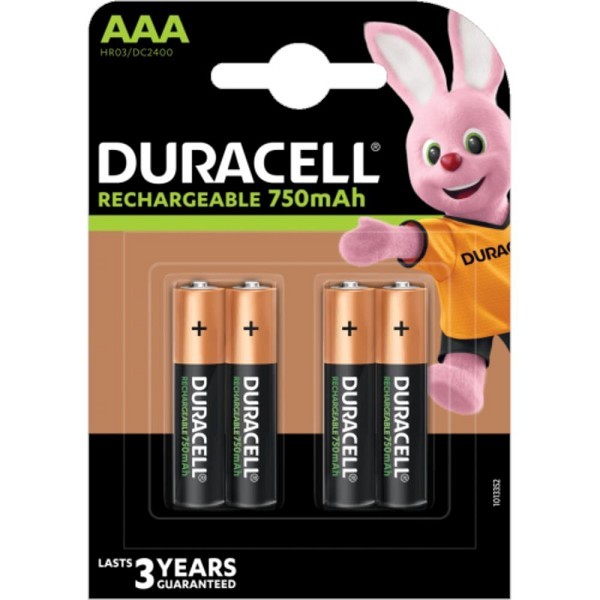 Duracell OPLAADBARE batterijen AAA DX2400/HR03 900 mAH 1,2 Volt precharged
Doos a 10 blisters a 4 stuks