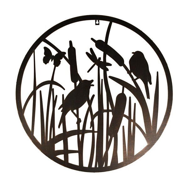 Esschert Design Muurdecoratie metaal rond vogels 60x60x1,5cm