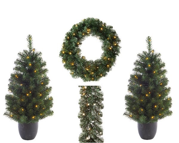 Everlands Imperial pine Kerstboom ,-krans, -slinger Voordeurset met LED verlichting warm wit