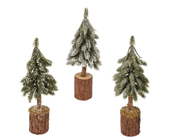 Everlands Mini kerstboom op houten voet- besneeuwd -H21cm