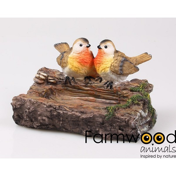 Farmwood Animals Tuinbeeld Roodborstjes op waterbak 18x13x12cm polyresin