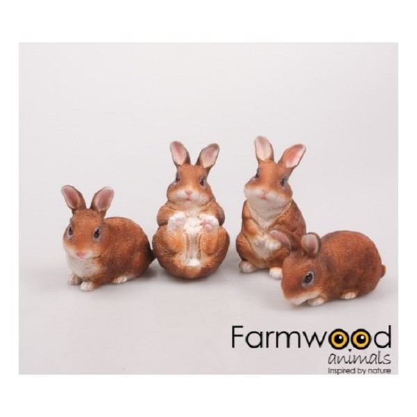 Farmwood Animals Tuinbeelden Konijnen van polystone 10x6x11 cm set a 4 stuks