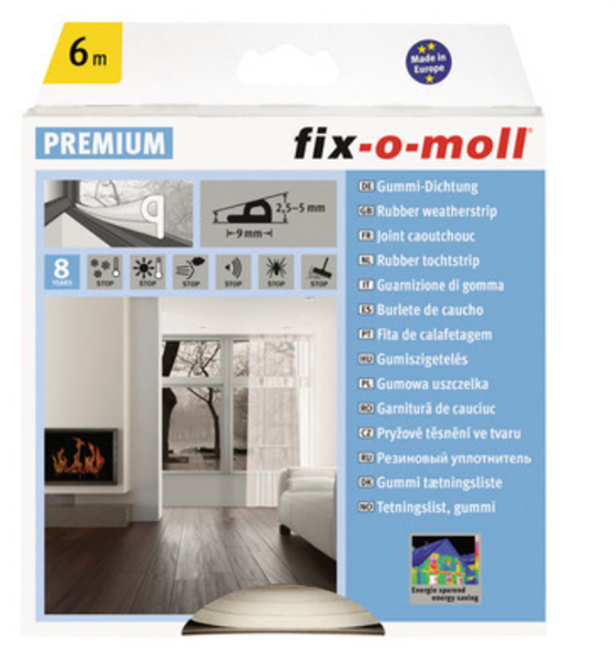 Fix-o-moll rubber tochtstrip P-profiel zelfklevend 6m 9x5mm