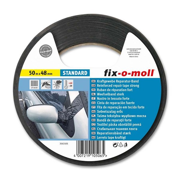 Fix-o-moll univ.powerband 50m 48mm breed zwart Reparatie tape Weefselband