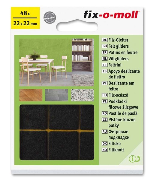 Fix-o-moll Viltglijder 22x22mm 48 stuks bruin