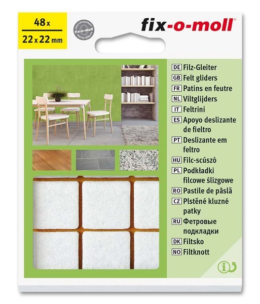 Fix-o-moll Viltglijder 22x22mm 48 stuks wit