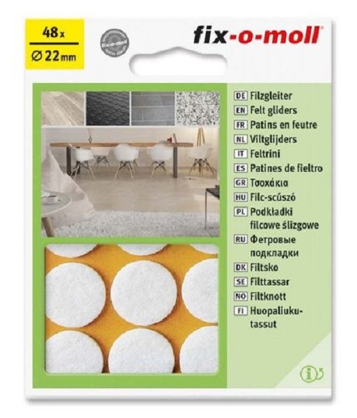 Fix-o-moll viltglijder rond 22mm 48-delig wit