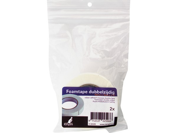 Foamtape dubbelzijdig 2 rol 12mm x 1mm x 2 meter