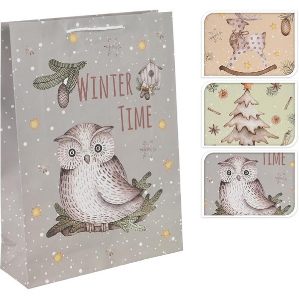 Geschenktas 23cm met winter print