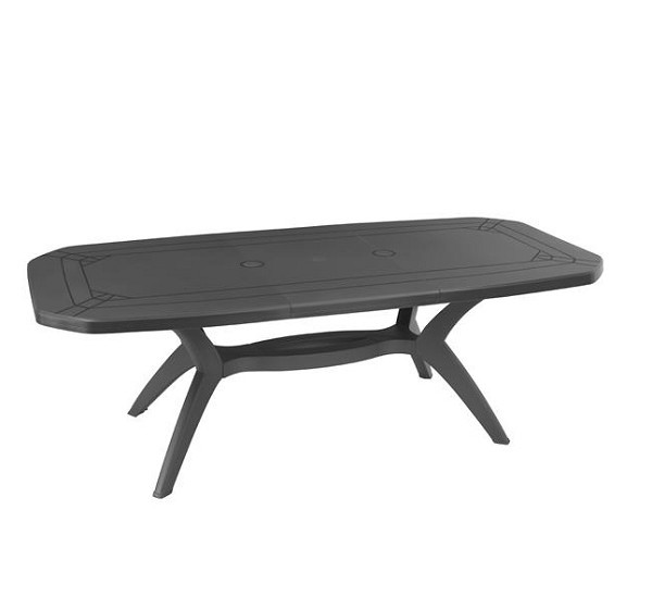 Grosfillex Ibiza tafel uitschuifbaar 165/220x100cm Antraciet met kruisonderstel