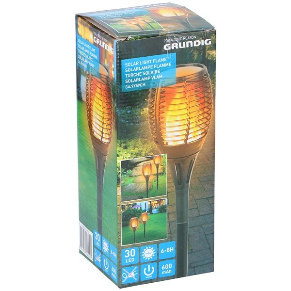 Grundig Solarlamp 30LED met vlameffect Ø9x59cm