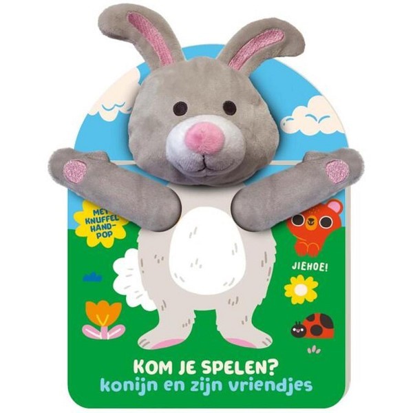 Handpopboek - Konijn, kom je spelen? kartonnen voorleesboekje 12 pagina's