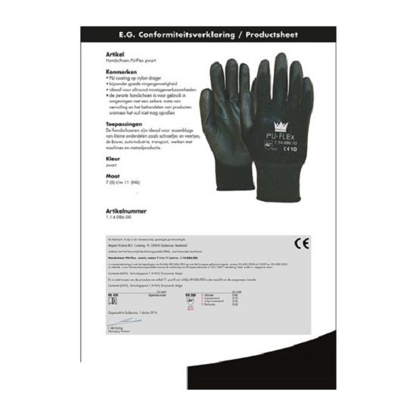 Handschoen PU-flex nylon zwt CAT.2 maat 9 / L