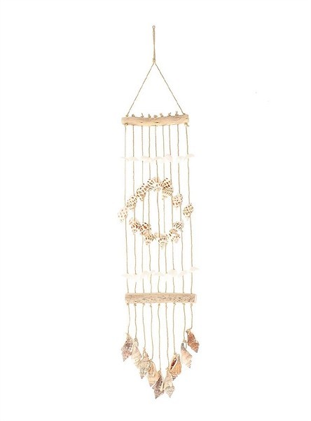 HBX Living Hangdecoratie mobiel met schelpen en hout 36cm