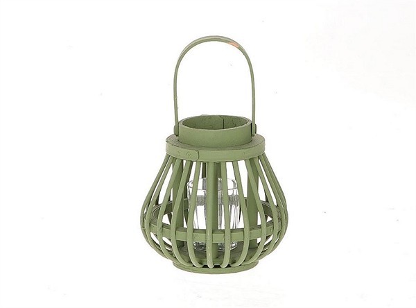 HBX Living Lantaarn met glas van hout dia15,5x15cm groen