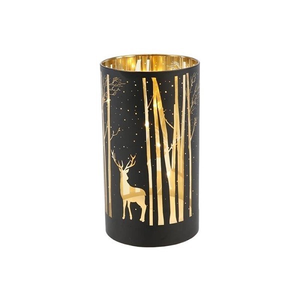 HBX natural living Cylinder lantaarn Magical Forest LED 3xAA Ø9xh12cm zwart/goud