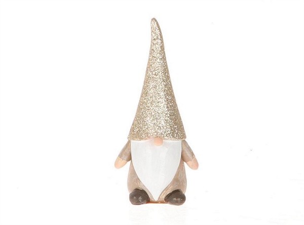 HBX natural living Deco Gnome Eton 5,5x4,5x13cm keramiek met glittermuts