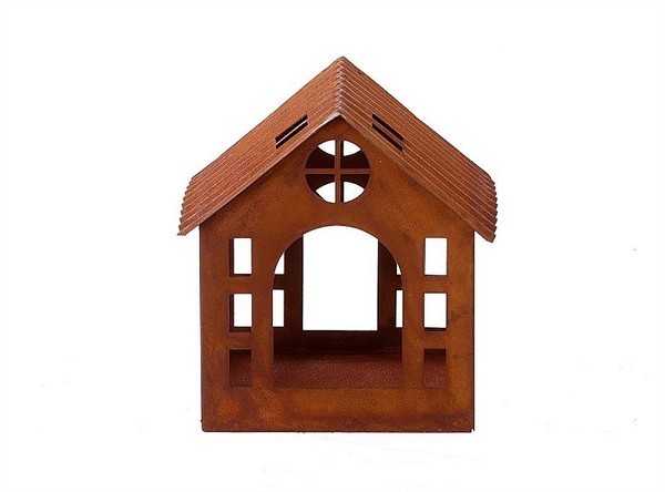 HBX natural living Theelichthouder huisje Domek 12,5x10xh13cm roest