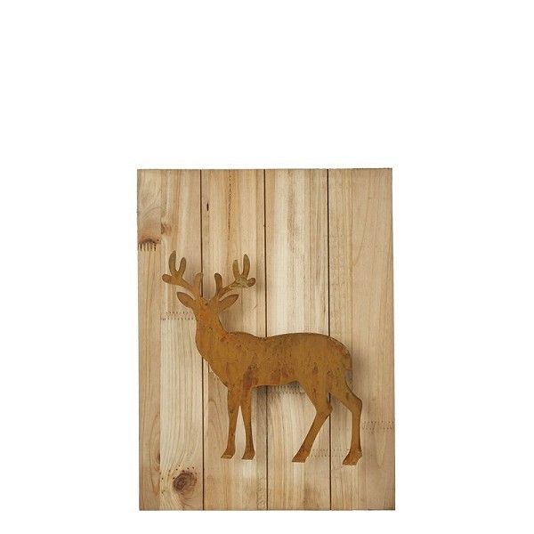 House of Seasons Muurdecoratie hert hout roest - 30x4,5x40cm hout en metaal