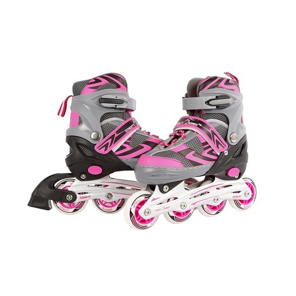 Inline skates roze/grijs abec7 alu frame verstelbaar maat 35-38