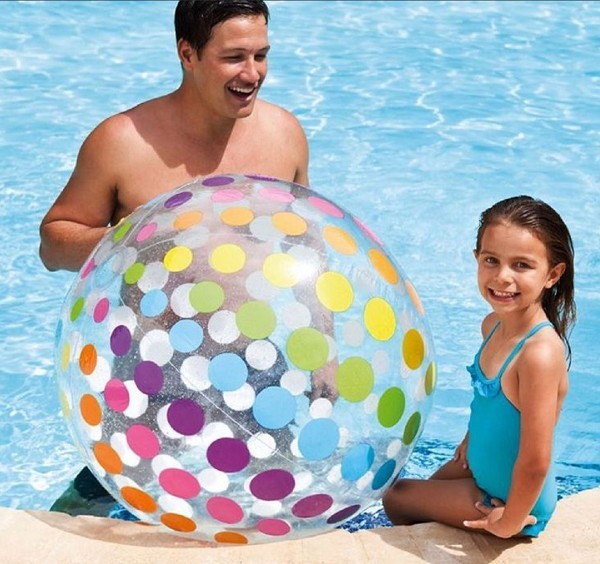 Intex jumbo strandbal met kleurige strepen 107 cm transparant