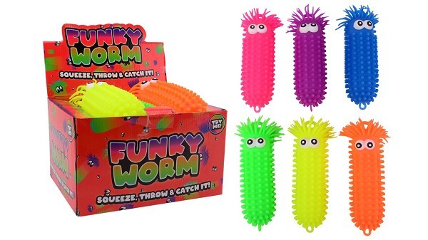 John Toy Fluffy worm met grote ogen 9x9x28cm