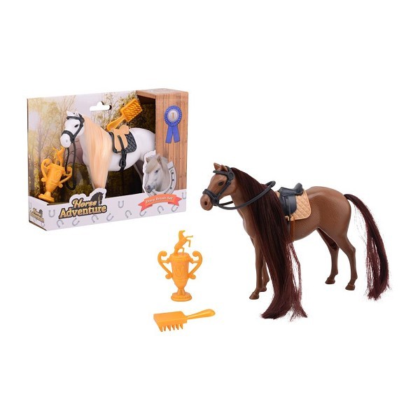 John Toy Paarden speelset haren borstelen, 2 assorti