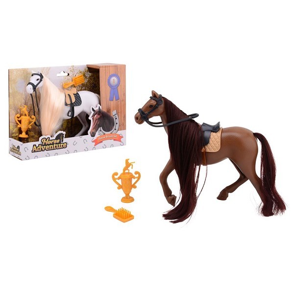 John Toy Paarden speelset haren borstelen groot, 2 assorti