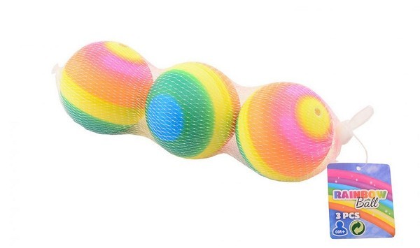 John Toy Regenboog ballen 3 stuks in net 8cm