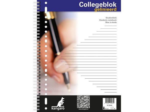 Kangaro Collegeblok A4 lijn 23R 60grs 80 blad krimp a 5 stuks