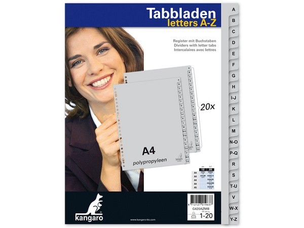 Kangaro Tabbladen A4 23 rings A-Z 20-delig kunststof extra breed