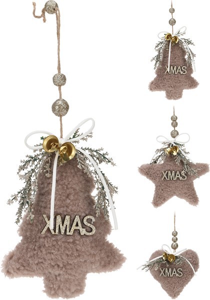 Kerst XMAS hangdeco 12cm bruin 3ass