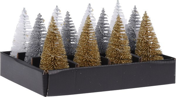 Kerstboom met led 10cm verkrijgbaar in goud, zilver of wit