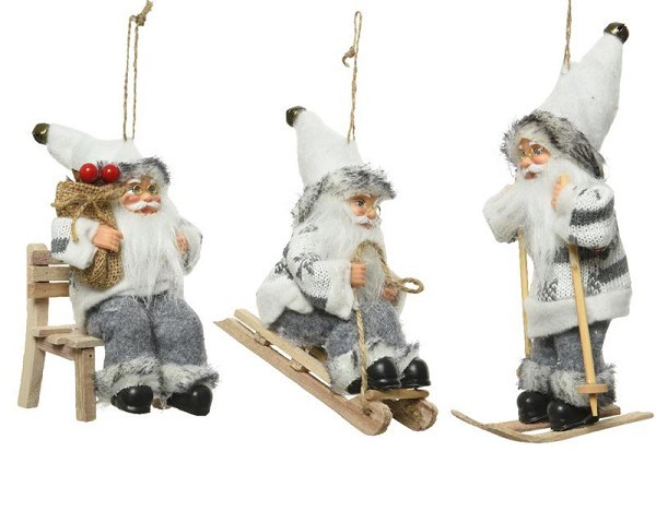 Kerstman hangornament met textiel wit