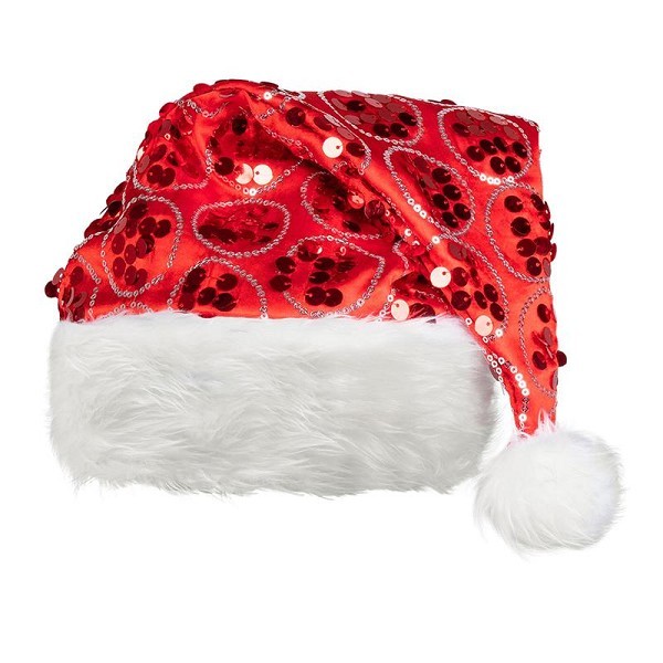 Kerstmuts Dangling rood met pailletten 43cm 95% polyester, 5% pet