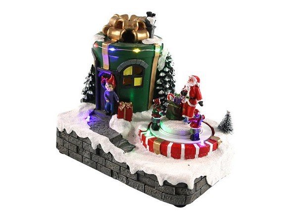 Kerstscene Cadeau met LED verlichting, beweging en timer 20,5x13,5x18cm 3xAA(excl)