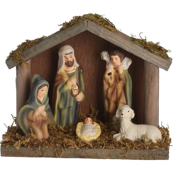 Kerststal met 5 figuren 16x7x12cm