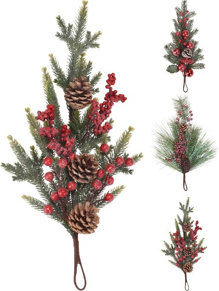 Kerststukje-Toef hangend met besjes 44cm