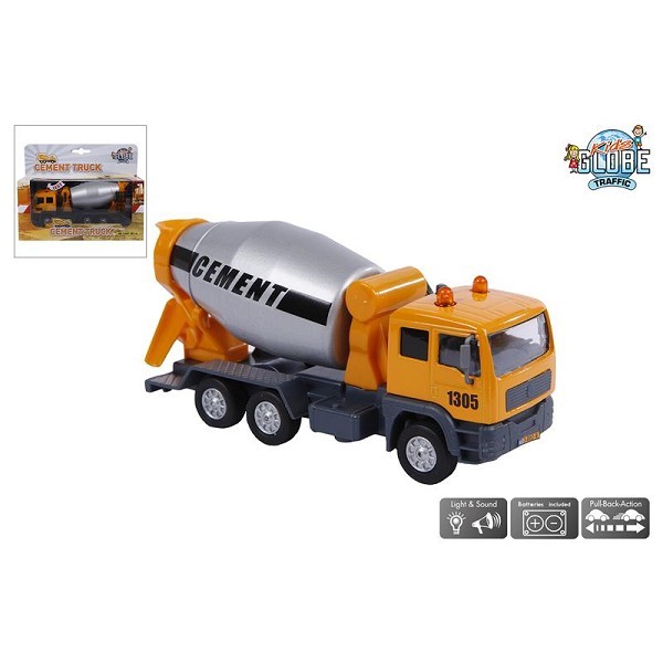 Kids Globe betonmixer die cast licht en geluid pull back 16cm