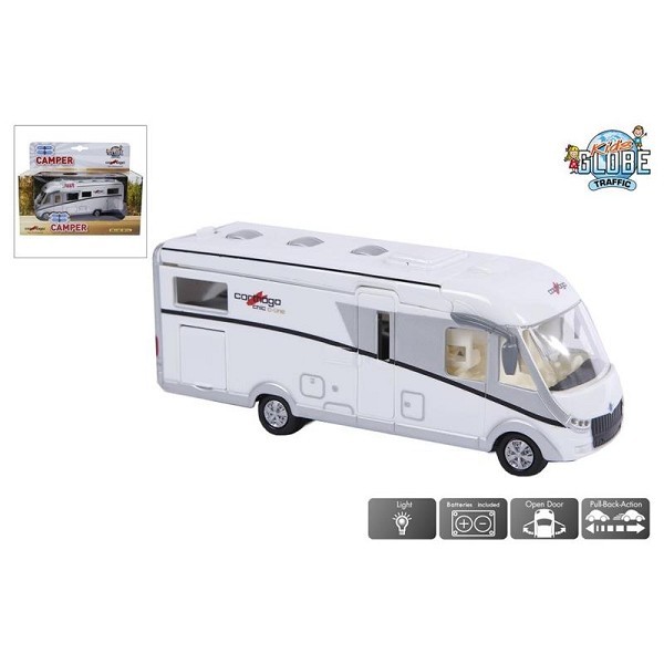 Kids Globe Camper Carthago pullback/die cast met licht 16 cm inclusief batterijen