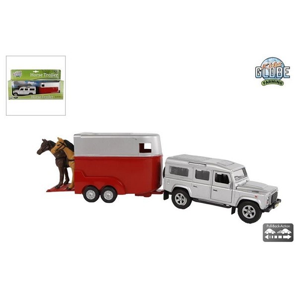 Kids Globe Land Rover met paardentrailer die cast pb 26cm