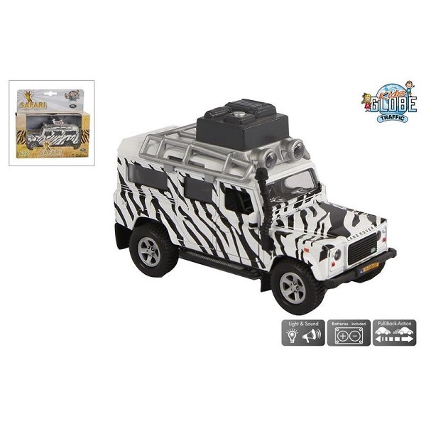 Kids Globe Land Rover safari die cast licht geluid pullback action 14cm