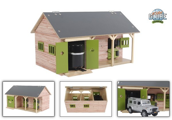 Kids Globe paardenstal met 2 boxen en berging 1:32 34x22x19cm (exclusief accessoires)