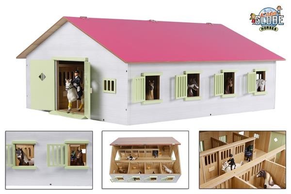 Kids Globe paardenstal met 7 boxen 1:24 72,5x60x37,5cm roze (exclusief accessoires)