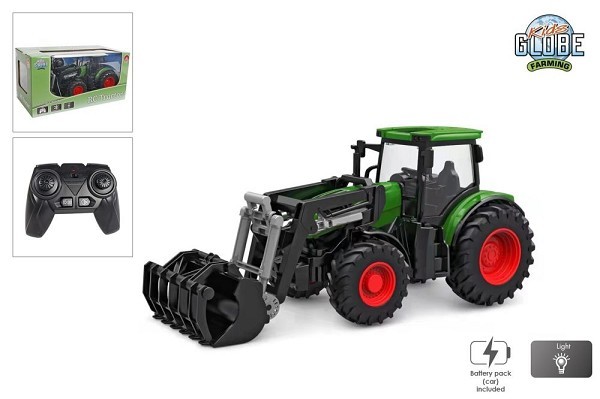 Kids Globe RC tractor 2.4GHZ met licht en frontlader 27cm groen