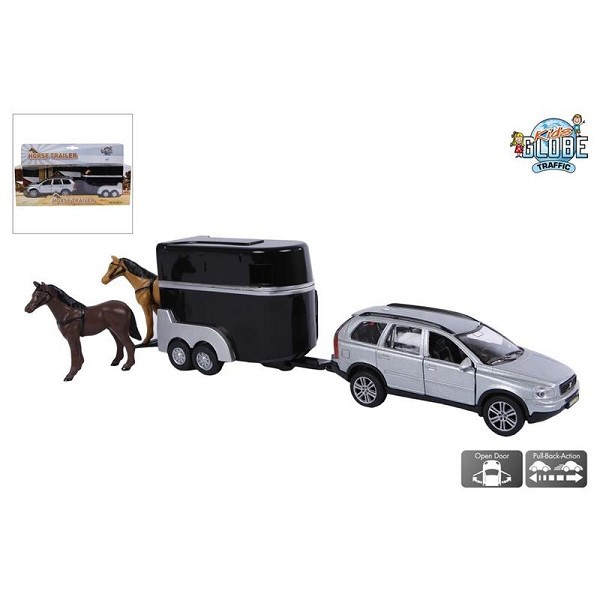 Kids Globe Volvo XC90 met paardentrailer die cast pullback-action  27cm